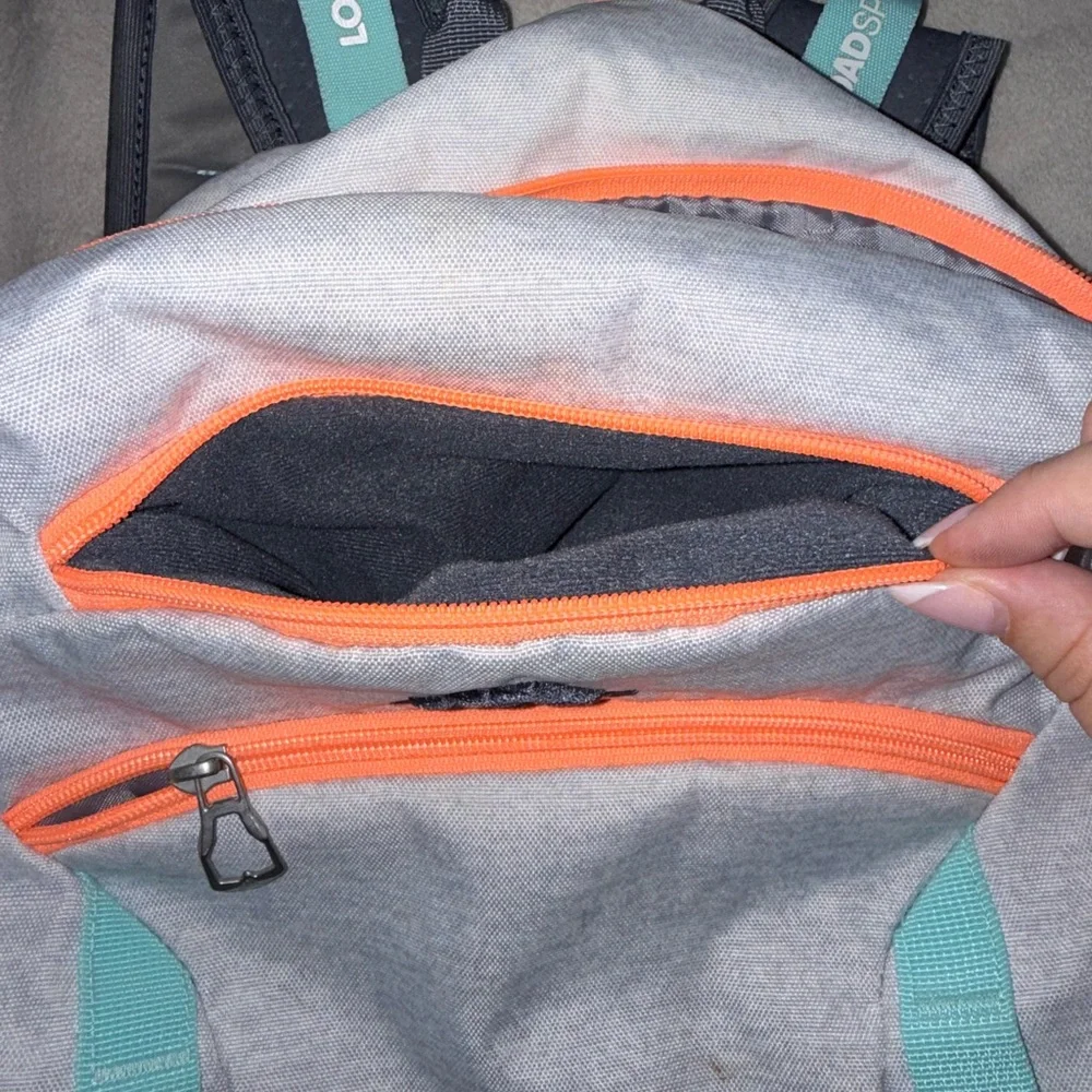 adidas Light Gray Backpack with Teal Accents and Orange Zippers - Picture 5 of 7